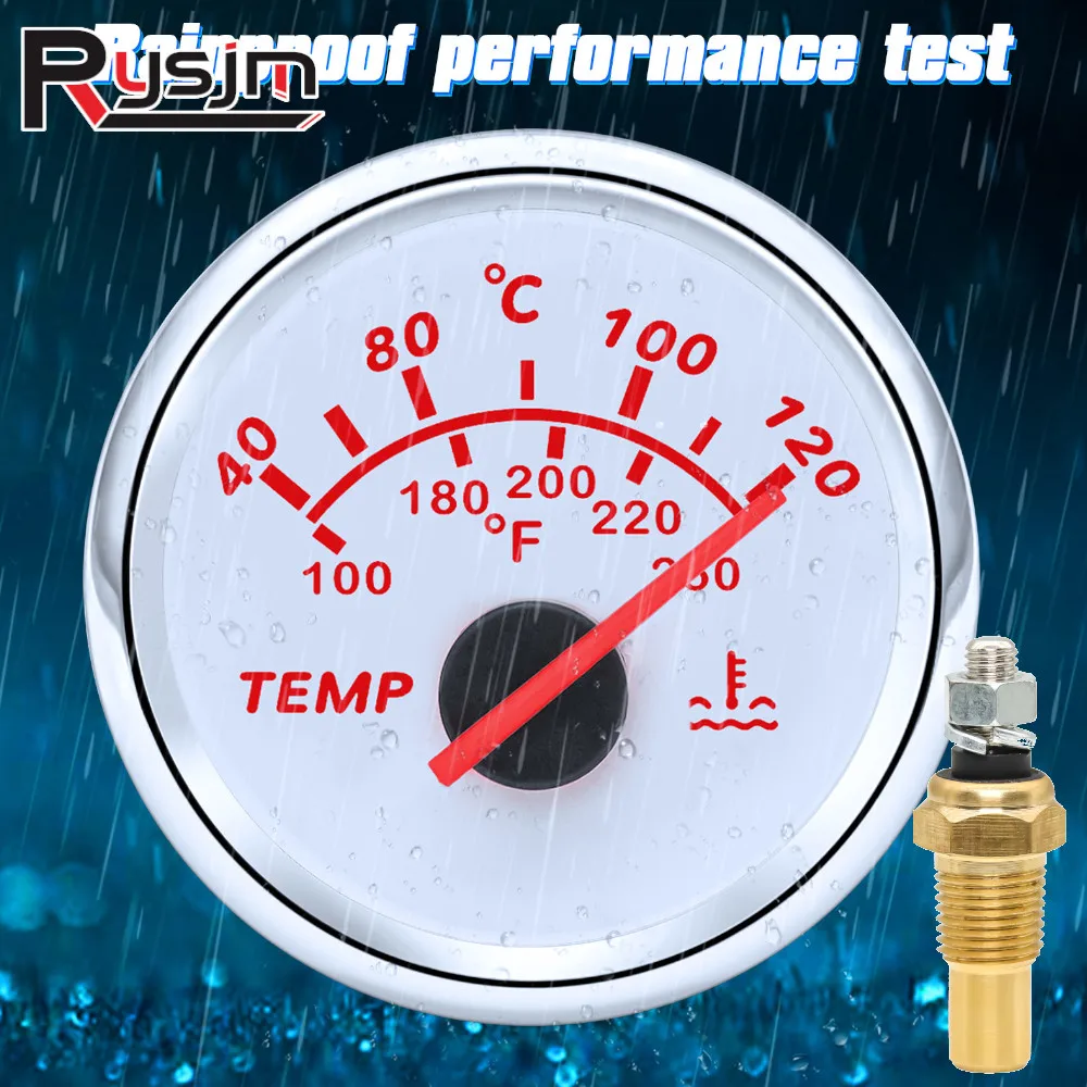 Marine Boat Car 52MM Water Temperature Gauge 0-120 ℃ With Red LED Backlight Water Temp Meter with 1/8NPT Sensor (Optional)