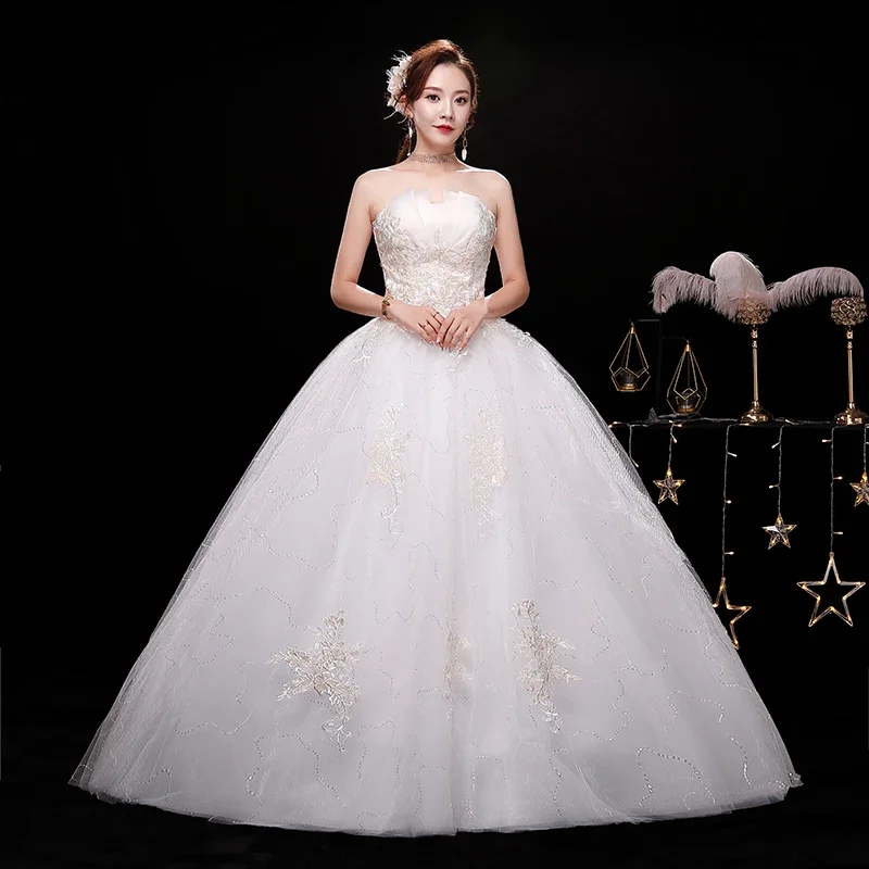 Customized Luxury Strapless Wedding Dresses Tube Top Lace Up Dress Bride Dream Retro Wedding Dresses Ball Gowns
