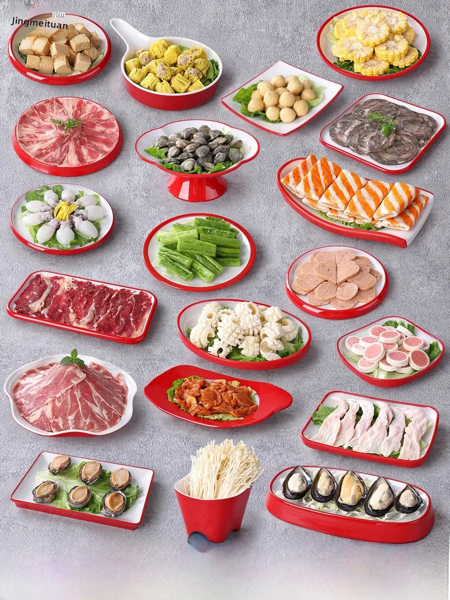 

Creative Commercial Banquet Diware Melne Plate with Side Dies for Hot Pot Restaurant Nordic Sle round Cerc Plate