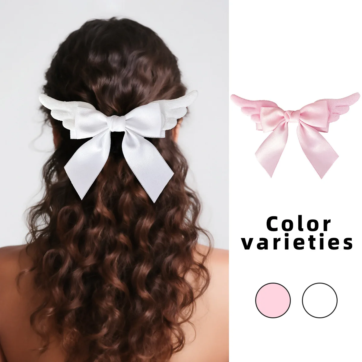 

Japanese-Style Cute Plush Wings Bow Hair Clip for Women Lolita Hair Accessory Sweet Soft Girl Back-of-Head Clip Hair Accessory