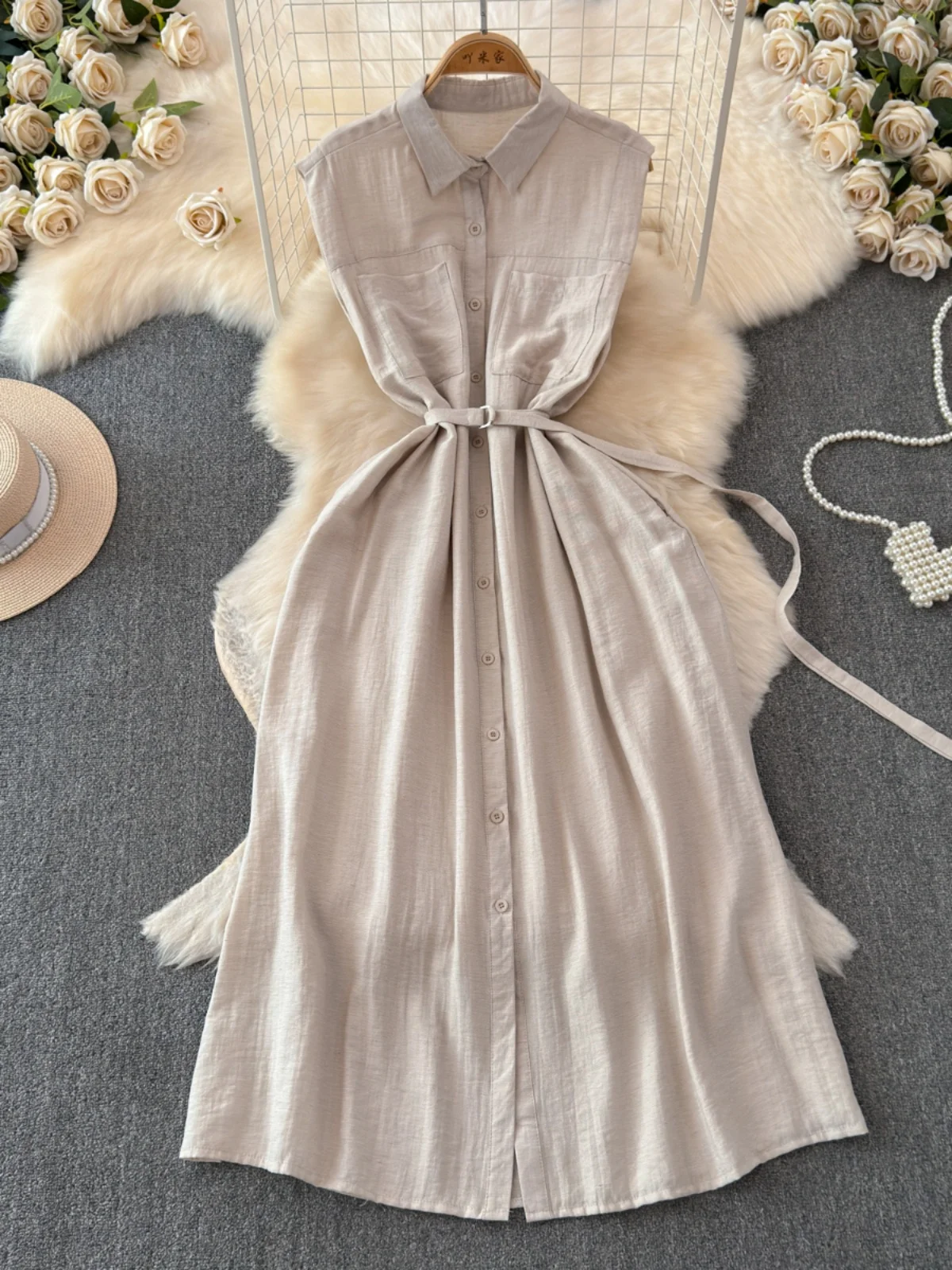 Korean Style A Line Shirt Dress - Slimming A-Line Long Dress Shirt Collar