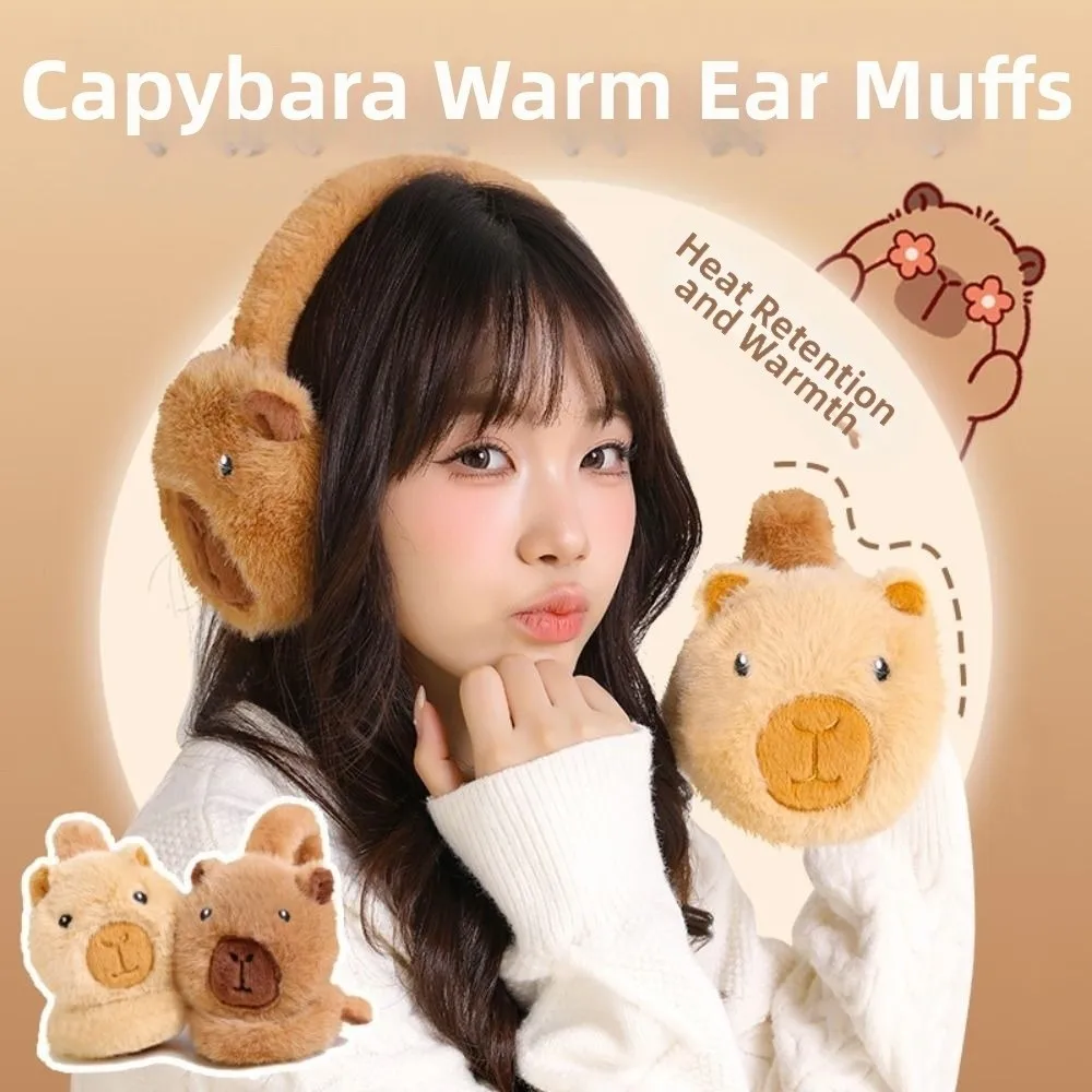 Kawaii طوي كابيبارا أفخم غطاء للأذنين رشاقته يندبروف الباندا الدافئة إيرفلابس لينة مكافحة تجميد لطيف غطاء للأذن ركوب الخيل #2
