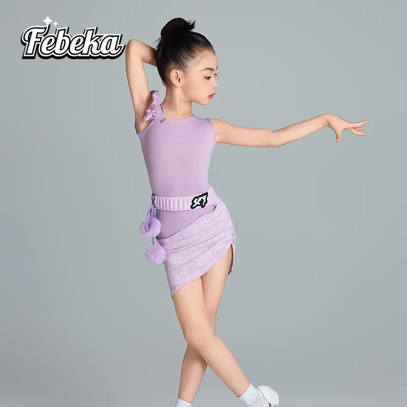 ที่กําหนดเองชุดเต้นรําละตินชุดฝึกหญิงสีทึบสวมใส่แยกกระโปรงสั้น 2 ชิ้นชุดสายชุด