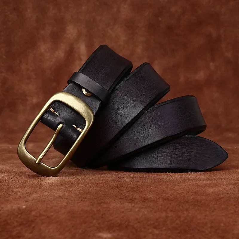 

3.8cm High Quality Pure Cowhide Thick Real Genuine Leather Handmade Men's Fashion Brass Buckle Belts Luxury Brand Jeans Belt