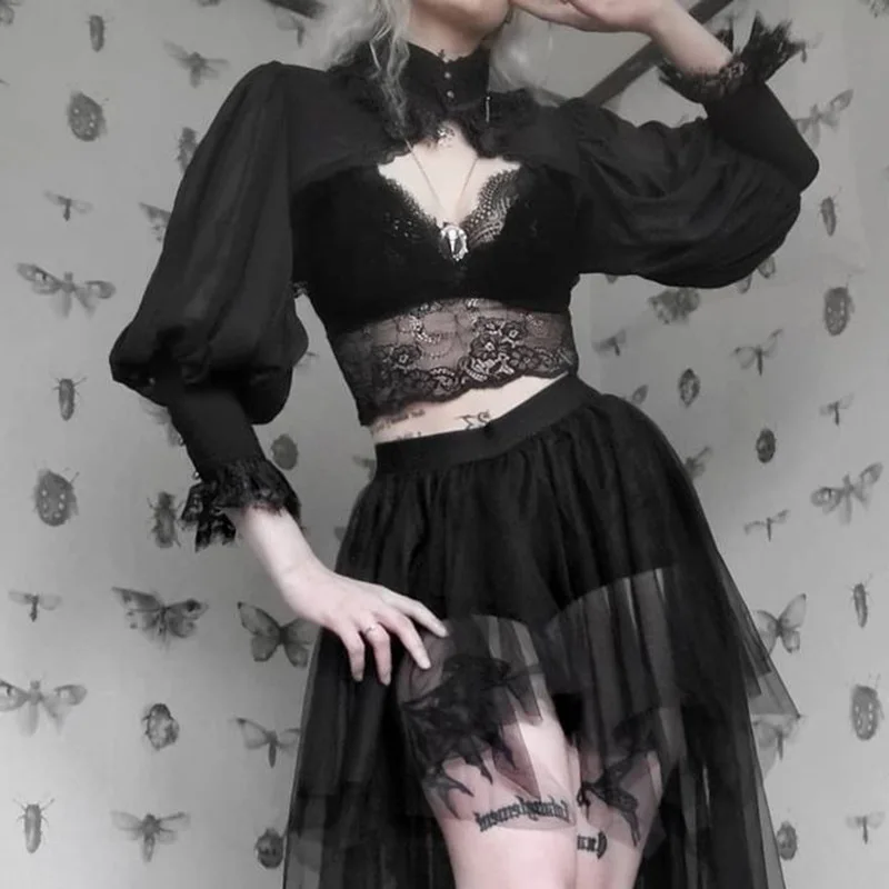 

Lace Gothic Black Short Steampunk Crop Jacket Kawaii Vintage Gorgeous Palace Blouse Women Party Bolero Victorian Coat Corset