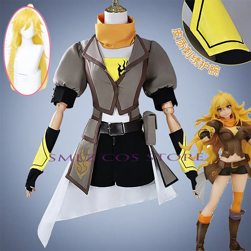 Smlz Cos juego Yang Xiao disfraz largo de Cosplay mujer uniforme amarillo traje fiesta de Halloween juego de rol Rwby peluca traje