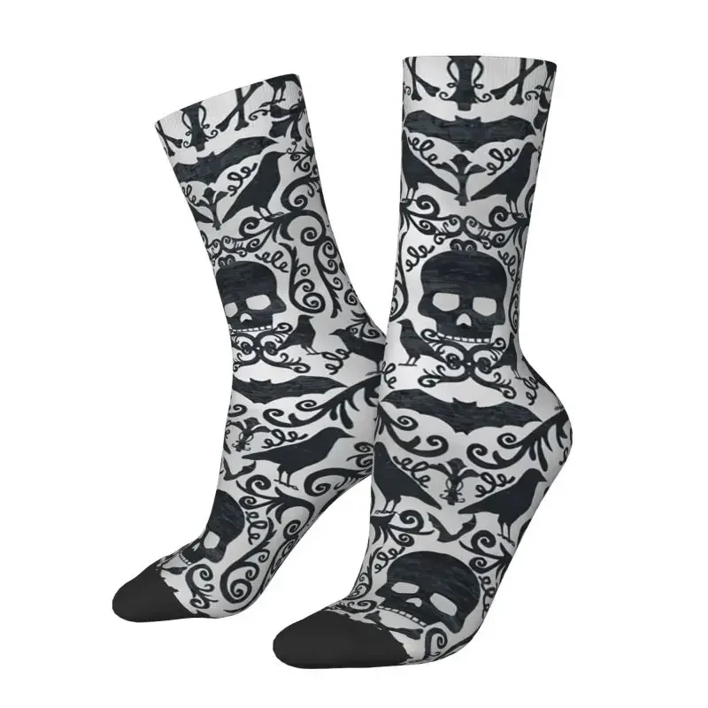 

Funny Black Skulls Crossbones Crows Happy Dress Socks 3D Printed Gothic Skeleton Crew Socks Novelty Crazy Socks for Men Women