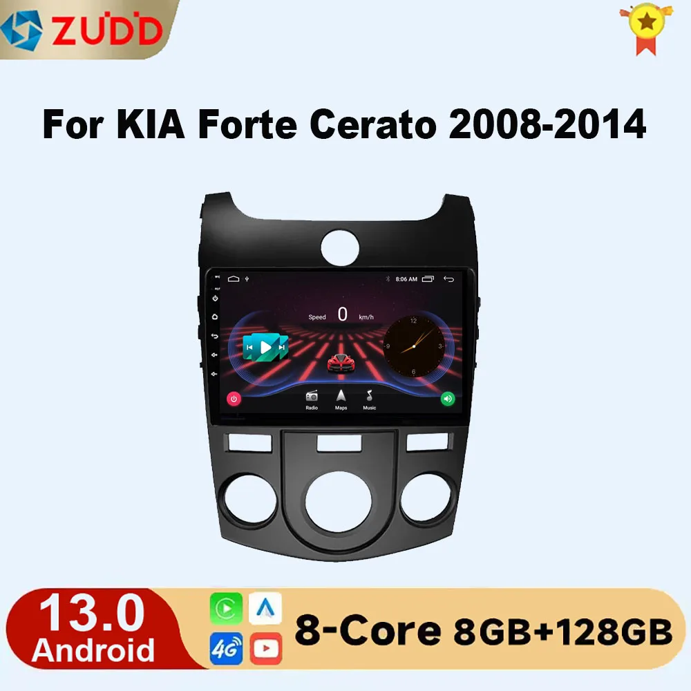 

2din Carplay Car Radio Android 13 For KIA Forte Cerato 2008-2014 Multimedia Stereo 4G WIFI BT Player GPS Navigation 2 Din No DVD