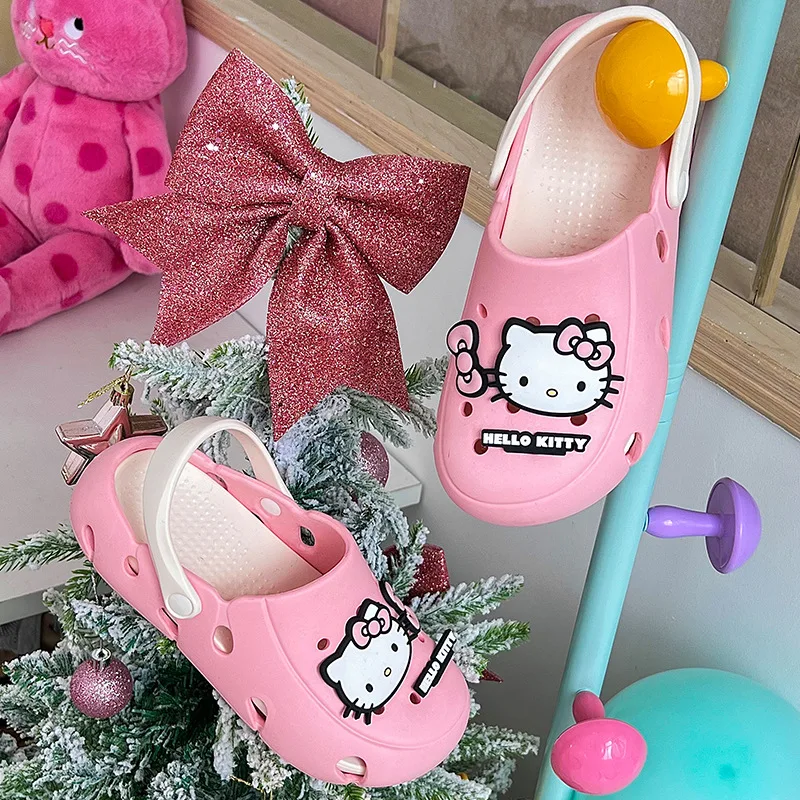 Kawaii Kuromi My Melody Hello Kitty Anti-Slip Clogs Summer Women Anime Sanrio Girly Heart Cute Thick Sole Beach Slippers