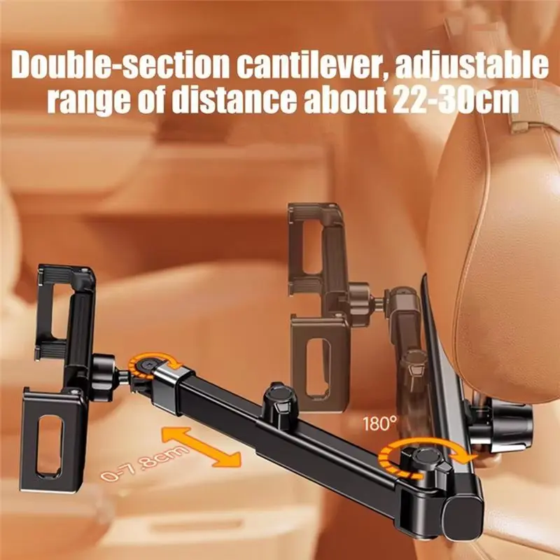 ABSK-Car Headrest Tablet Holder Stand For 6-12.9Inch Phone/Tablet Rotating Telescopic Tablet Bracket For Car