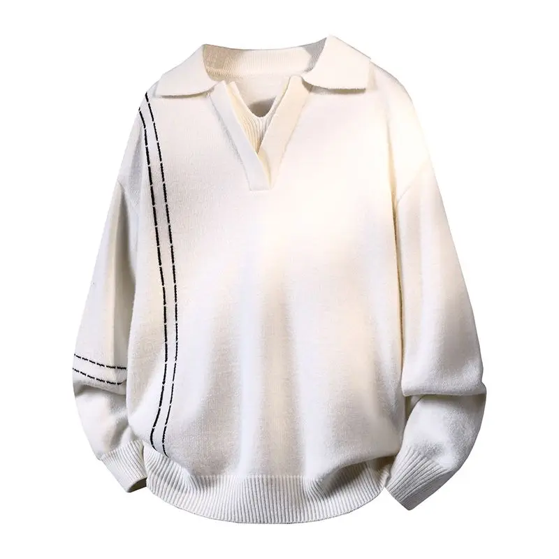 

Cool Men's Loose Knitted Sweater Asymmetric Design Polyester Fiber Long Sve Stand Collar Warm Daily Wear Autumn Winter