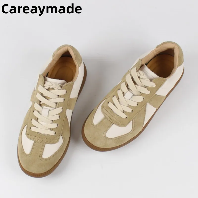 

Careaymade-Genuine Leather women's fashion color matching lace up casual flats retro training shoes,soft leather female shoes