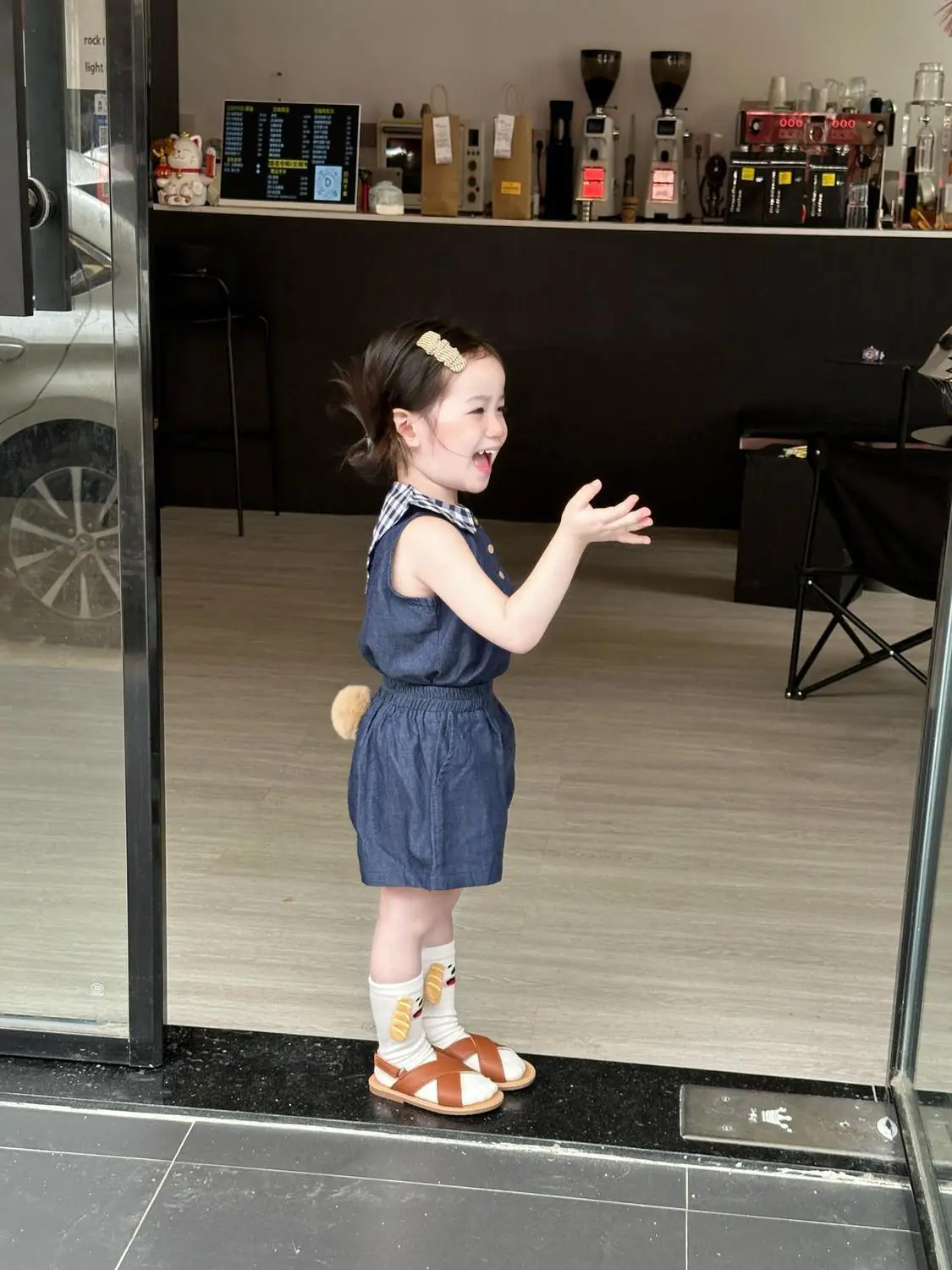 Girls Summer Denim Set New Sailor Collar Bunny Tail Sleeveless Top Shorts 2-Piece Suit Kids Outfit