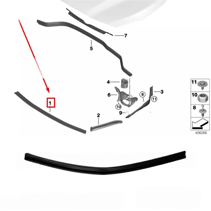 Dichtungsstreifen, wasserdichter Dichtungsstreifen, vorderer Motorhauben-Dichtungsstreifen 51767300515, Motorhauben-Dichtungsstreifen für BMW
