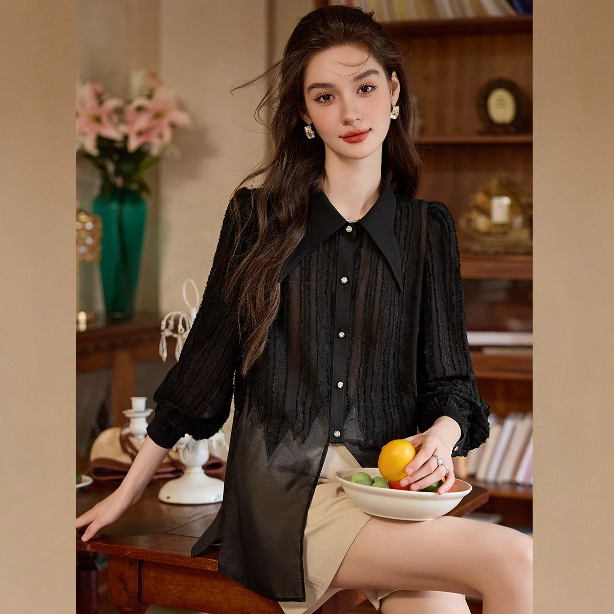 LOUIS YAO New Hem Side Slit Design Women's Shirt 2025 Autumn Single-breasted Long Sleeved Tees Elegant Women Tops