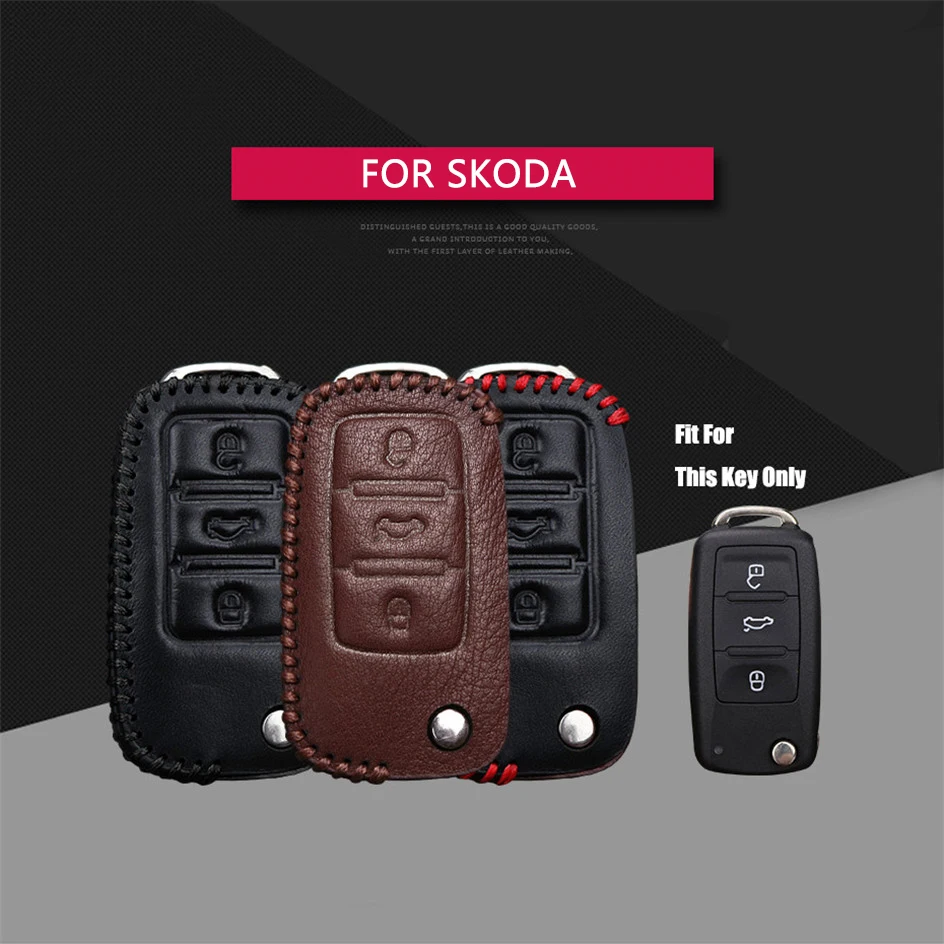 Best Sale Leather Car Key Case Cover Key Holder Key Parts Skin Shell For Skoda Octavia 2 3 A7 Rapid Fabia Superb Kodiaq Karoq