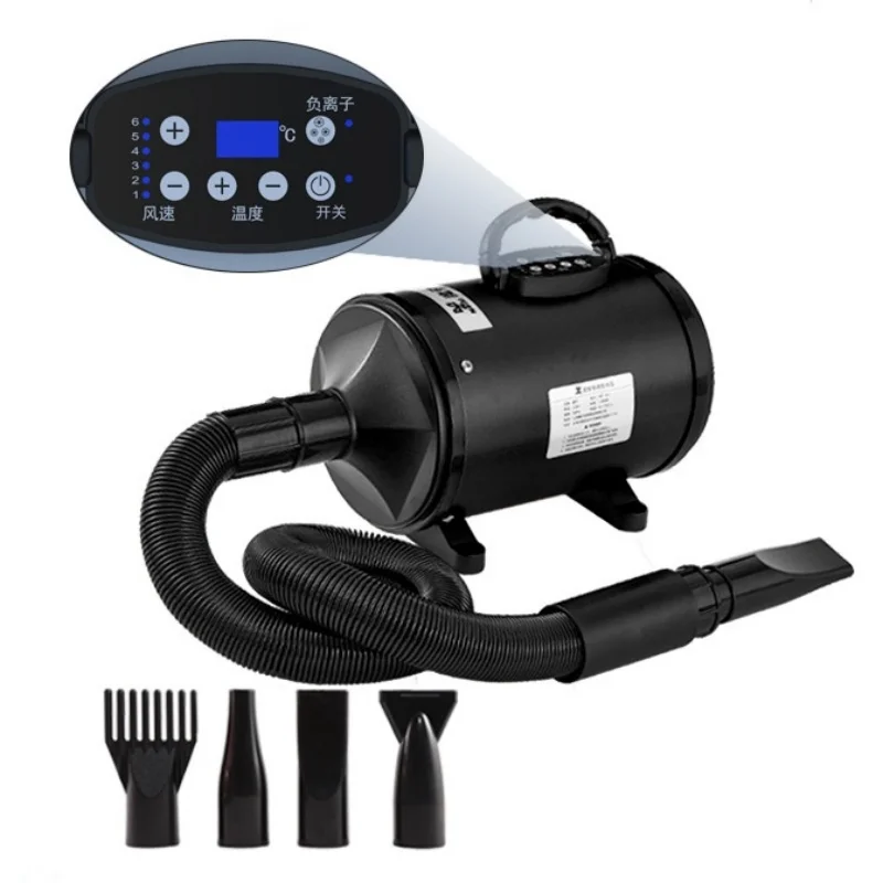 

High Velocity pet hair dryer LED Digital Display 4 Nozzles Adjustable heat and Speed quite negative ion grooming blower dryer