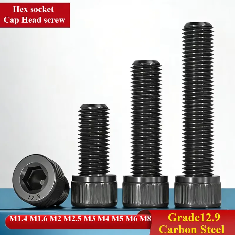 

20pcs Hex socket Cap Head screw M1.4M1.6M2M2.5M3M4M5M6M8 Grade12.9 Carbon Steel hexagon Socket allen Head Cap Screw Bolt DIN912