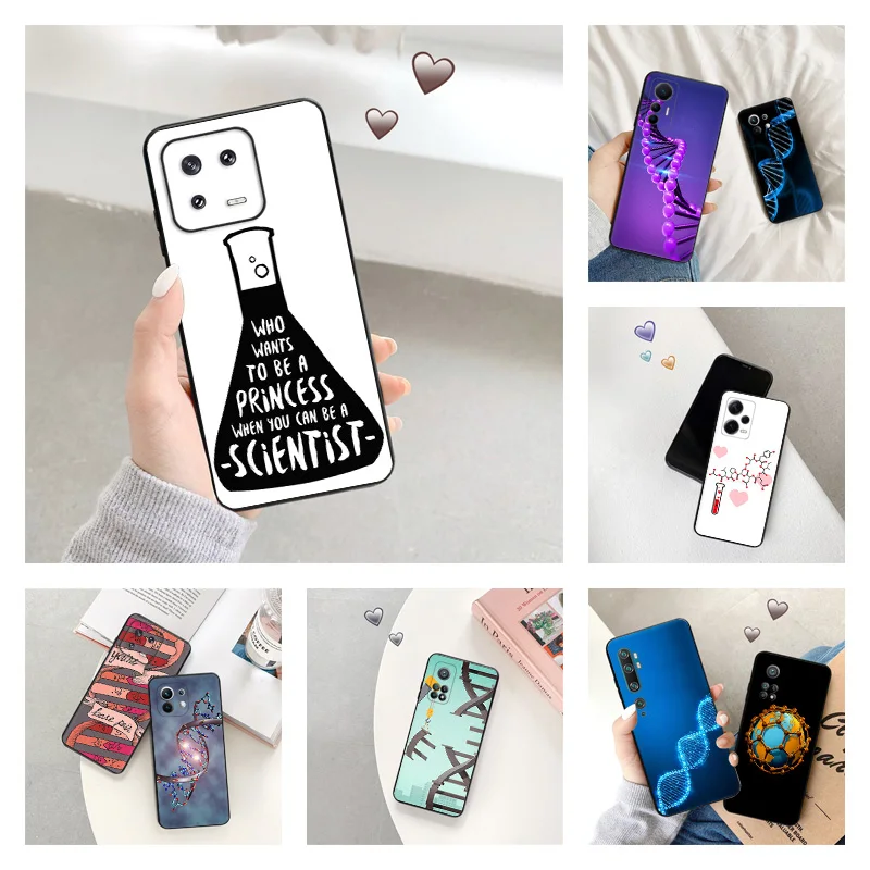 Silicone Black Phone Cases for Redmi Note 12 Pro 11 SE 11S A1 Plus 10C Prime 11E 11T 10 Lite 10S Science Chemistry DNA Cover