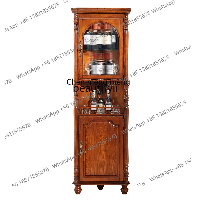 X  All solid wood triangular cabinet with lamp living room glass corner cabinet storage, dining room single door wine cabinet