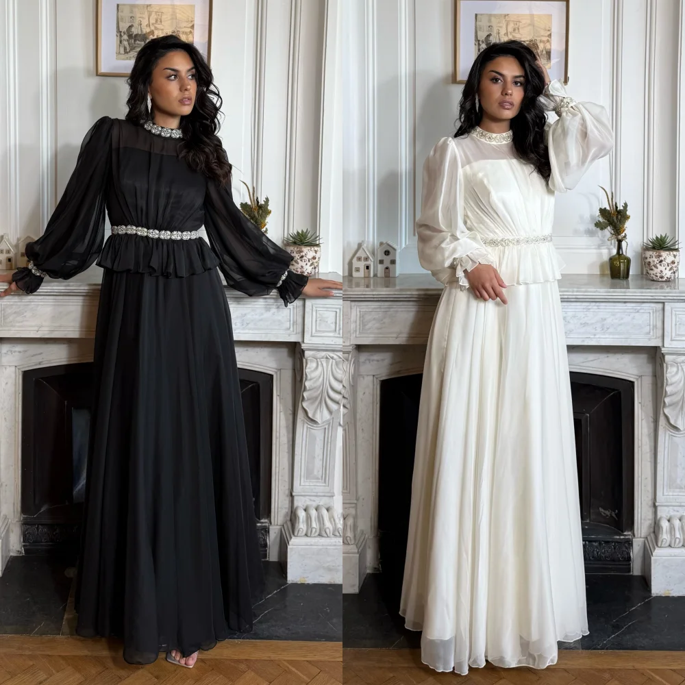 

Customized Organza Beading Ruched High Collar A-line Long Dresses Bespoke Occasion Classic Elegant Sizes Available