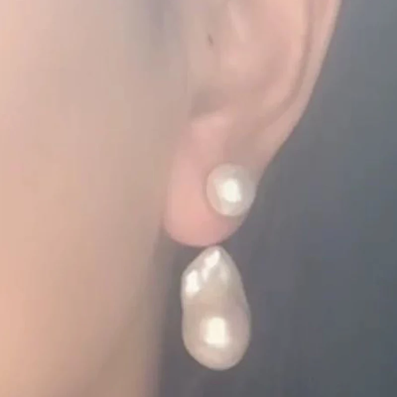 Natural Freshwater Double Pearl Baroque Pearl Stud earrings 925 sterling silver  Fine Jewelry for Women8-12mm&15-25mm EAI