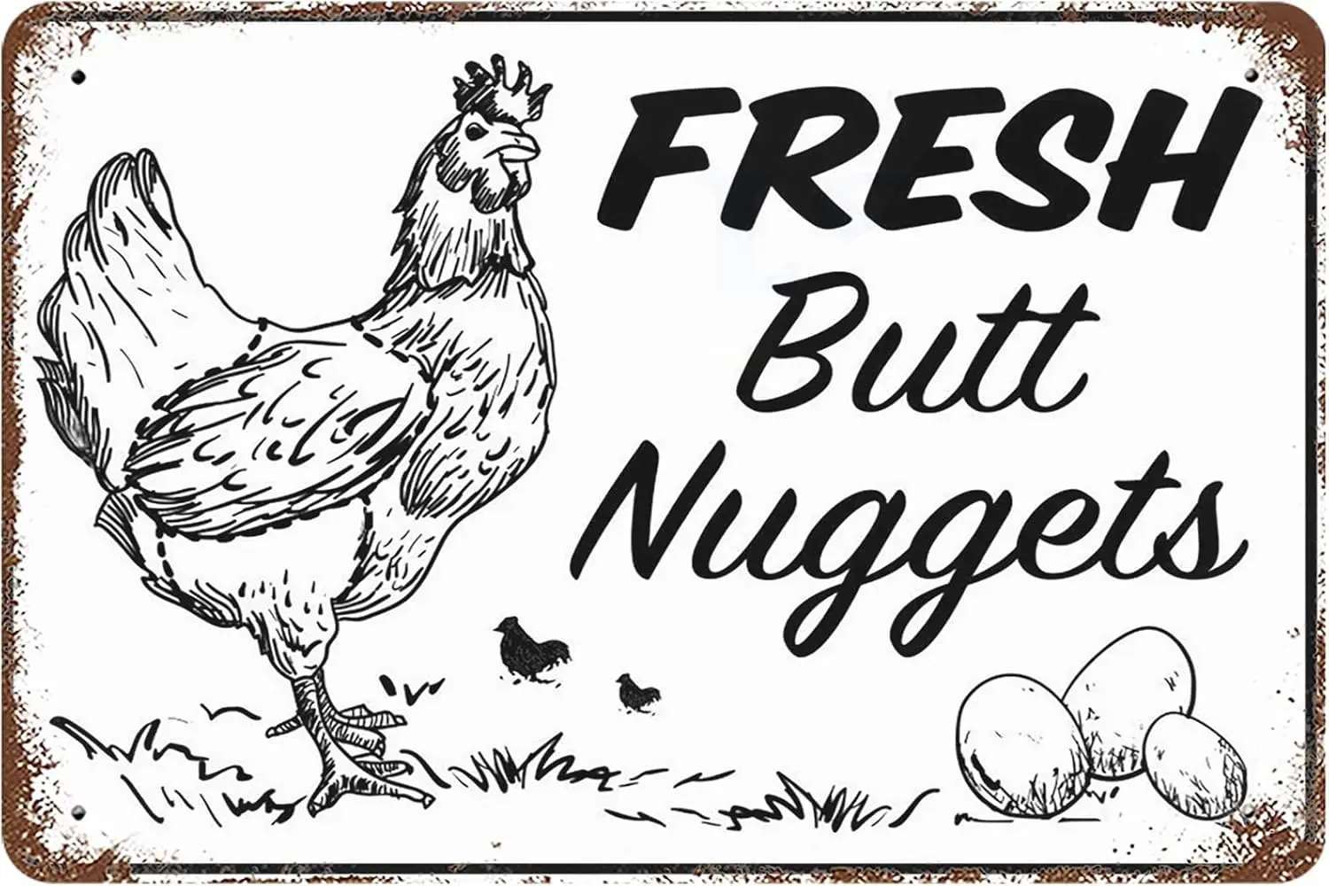 Vintage Metal Tin Sign  , Chicken Wall Decor Fresh Butt Nuggets Poster for Home Living Room Bedroom Garden Garage Office Cafe Ba