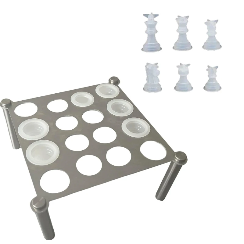 Chess Set Resin Silicone Molds Board Game Moulds Elegant Metal Stand Chess Item Mould Chess Holder for Making Chess N0HE