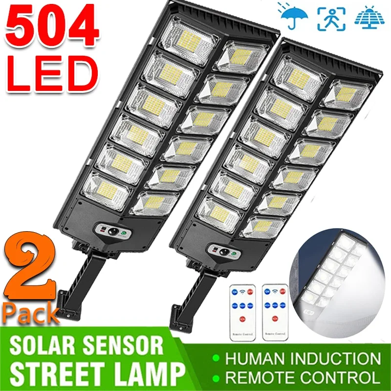 1/2Pcs Large Street Light Outdoor 504LED Motion Sensor Waterproof 3 Modes Super Bright Solar Wall Lamp for Security Garden Patio