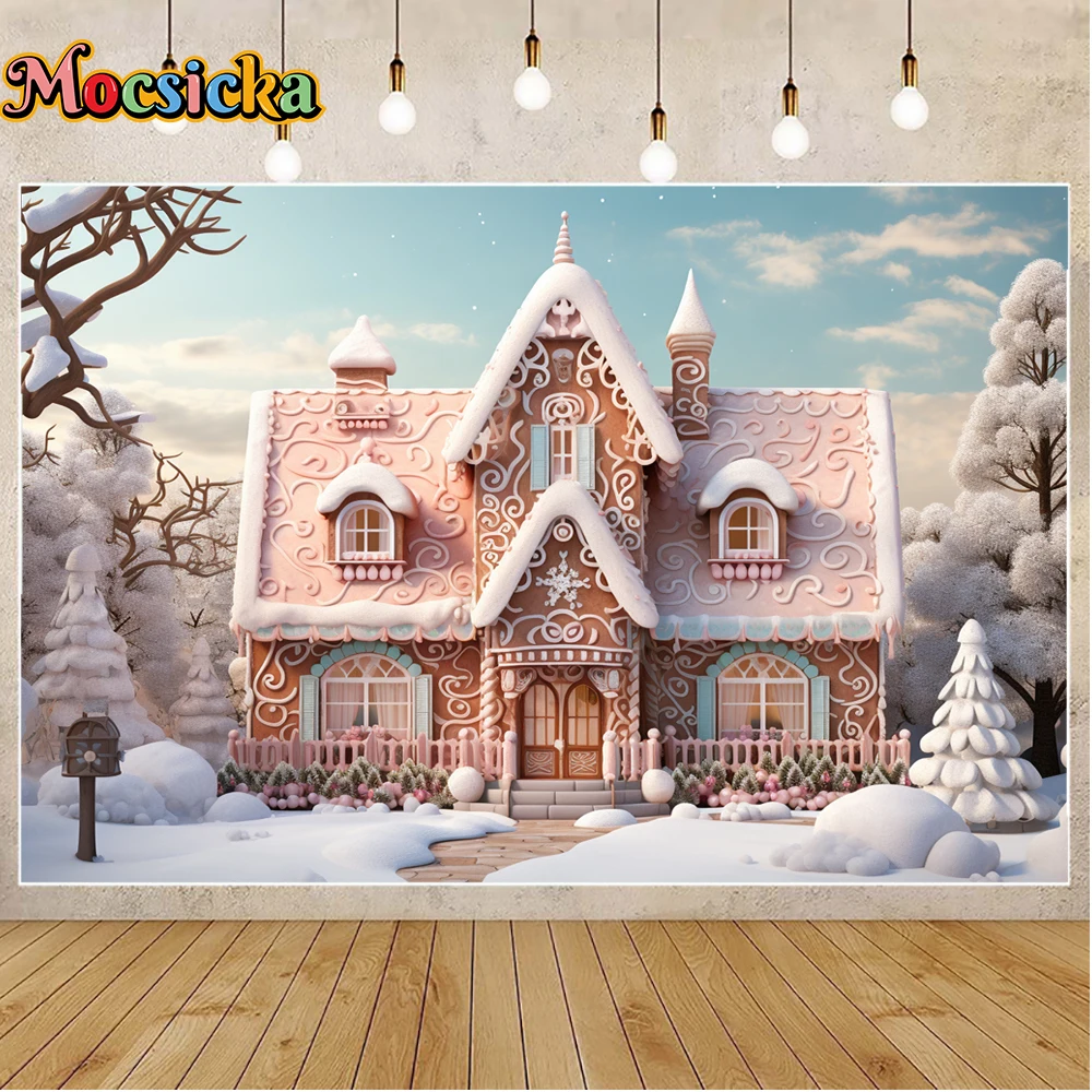 Mocsicka Winter Christmas Photography Background Cute Cabin Xmas Tree Holiday Party Family Portrait Photo Backdrops Studio Props