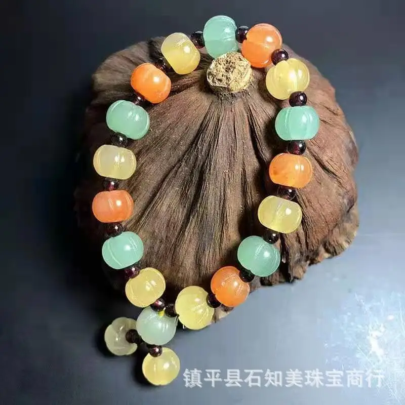 Xinjiang Jinsi Jade Pumpkin Beads Bracelet Duobao Women's Gourd Bamboo Jade Bracelet Live Broadcast Supply Wholesale