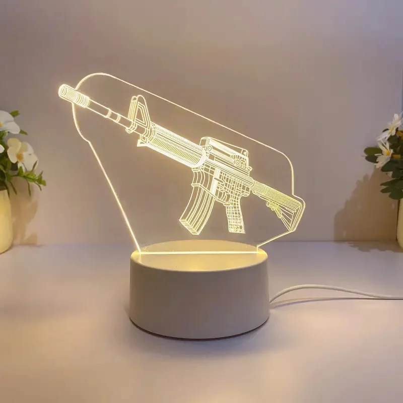 1 machine gun modeling creative 3D nightlight, AK machine gun, submachine gun style lamp, USB interface warm light, game player