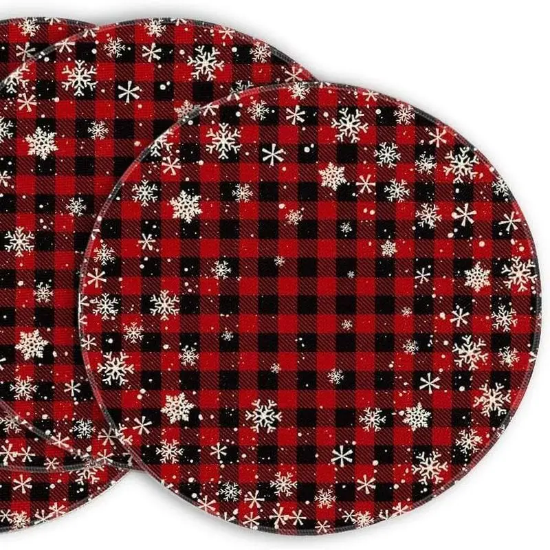 Red And Black Checkered Christmas Gnome Doll Circular Placemat, Wear-Resistant Plate Mat, Home Dining Table Decoration Placemat