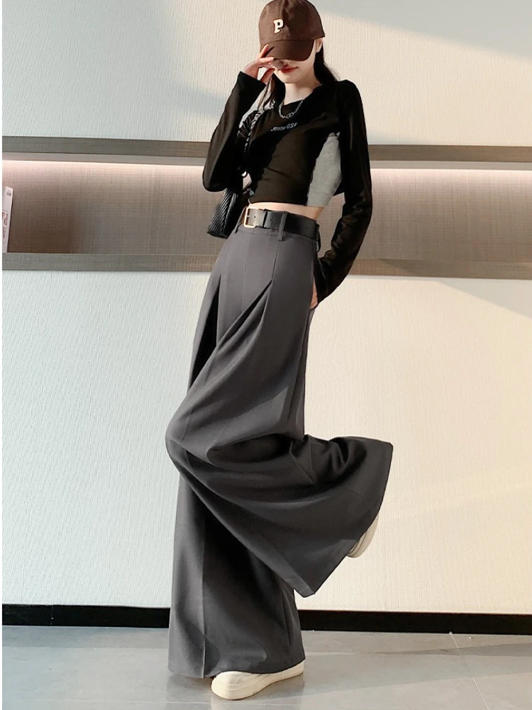 Geavanceerde pakbroek dames in de herfst, losse hoge taille en hangende sensatie, verlengde vloerlengte, casual broek met wijde pijpen