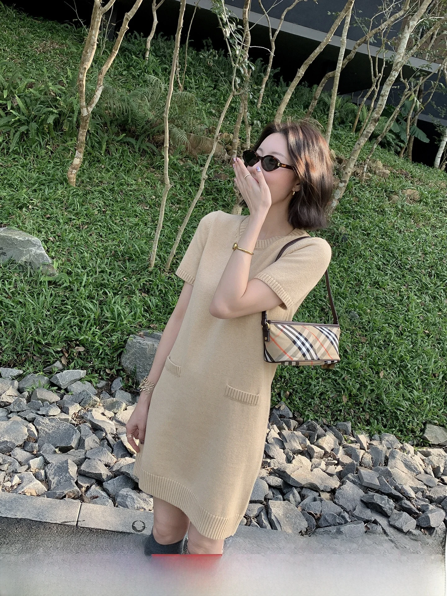 

Вязаное шерстяное платье LICKYSENIOR для женщин, повседневное, с карманами, коротким рукавом, класса люкс, из хлопка (80%) и шерсти (20%), фасон H