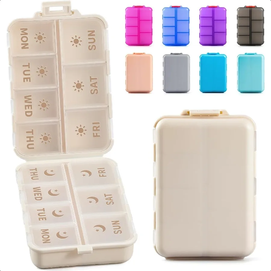 

NEW Foldable and Double Protection Portable Weekly Pill Organizer 2 Times A Day with Etched Labels AM PM 7 Day Week Medicine Bo