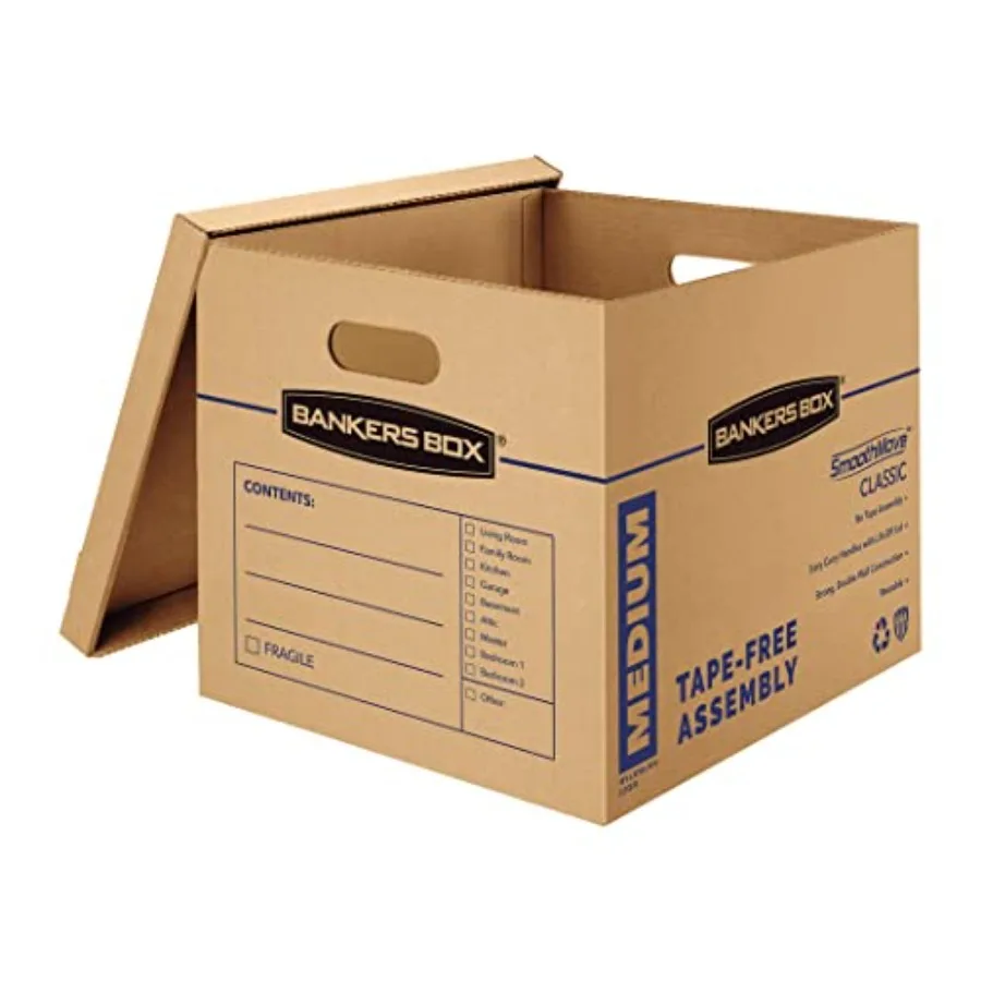 

Medium Classic Moving Box 10 Pack, Reinforced Handles, Tape-Free Assembly, Box with Lid, 19-in x 14.5-in x 15.5-in