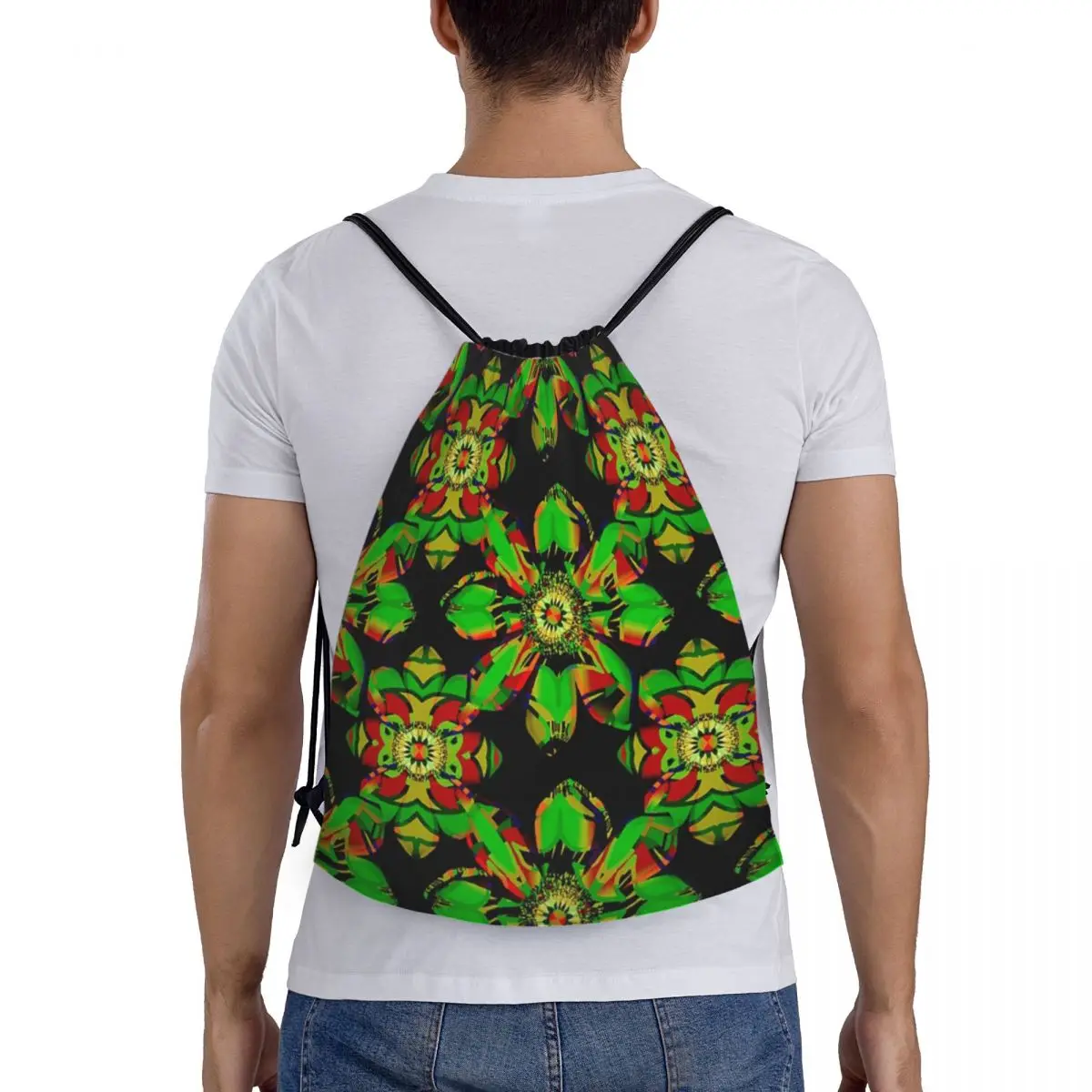 Aunt Fernie Dark Floral Drawstring Back Pack Bag Travel Storage Package Teenagers Beach Tote Bag School Sport Shoe Bag Portable