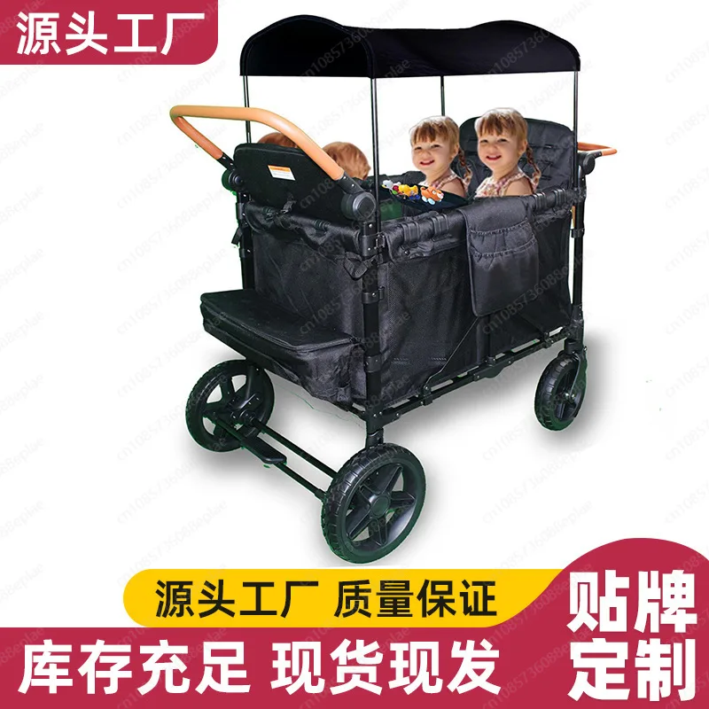 Outdoor Wagon Stroller 4 Seat with Full Canopy Camping Folding Wagon Stroller 4 Seater for Kids