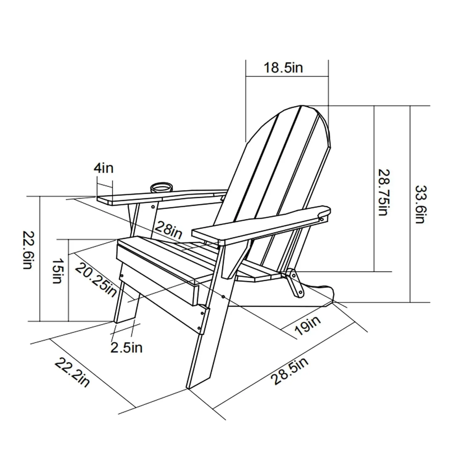 HDPE Folding Adirondack Chair Cup Holder Wood Texture Outdoor Large Seat Tall Backrest Wide Armrests 350lb, Customized
