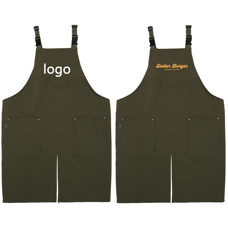 

Premium Cotton Kitchen Bib Apron With Personalized Logo Waterresistant Split Design For Restaurant Staff
