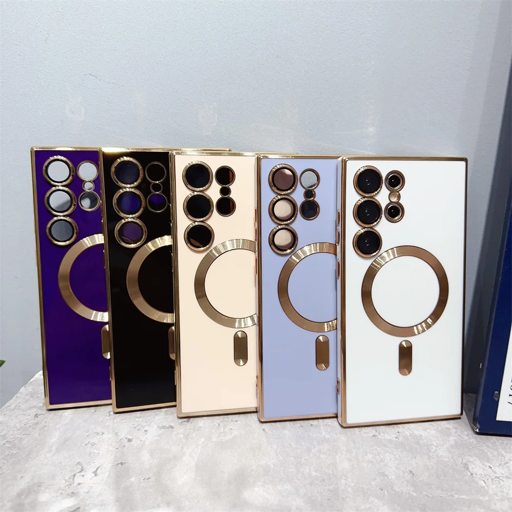 حافظة Magsafe من السيليكون المغناطيسي الفاخر لهاتف سامسونج جالاكسي S25 S24 S23 S22 S21 Ultra Plus Candy 6D تصفيح شحن لاسلكي Funda