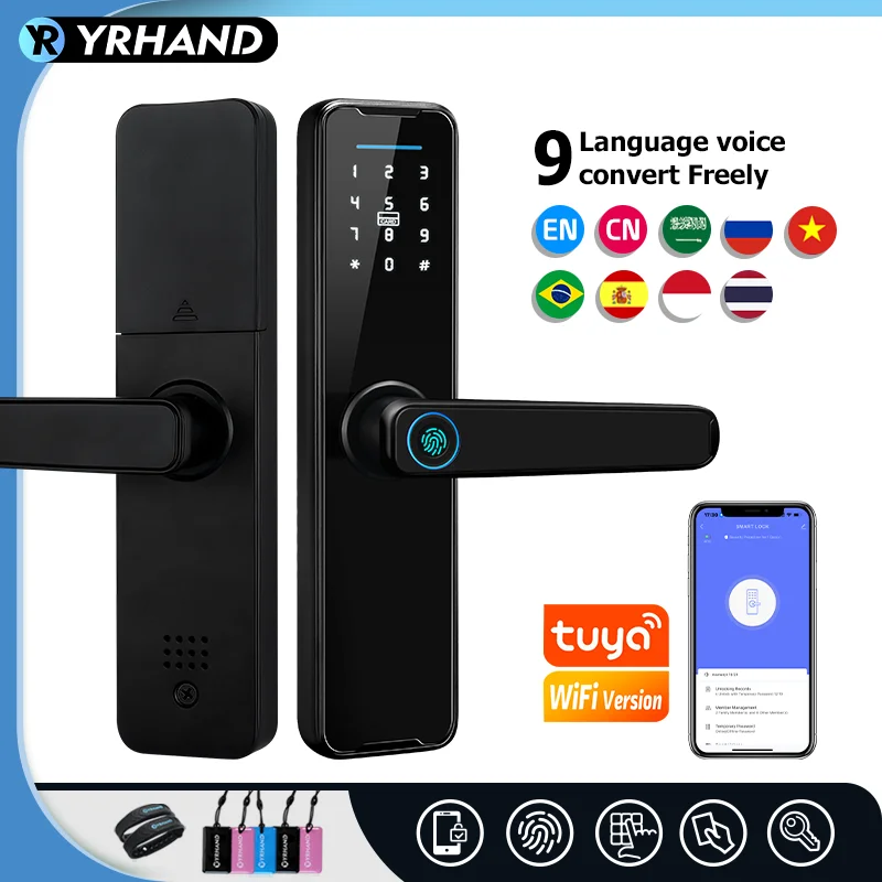 YRHAND-cerradura inteligente biométrica, dispositivo de cierre con desbloqueo remoto por aplicación Tuya, Wifi, sin llave, electrónica