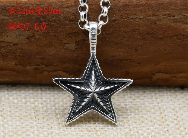 Cody Asian punk female personality five star pendant antique sterling silver necklace trendy male star pendant gift