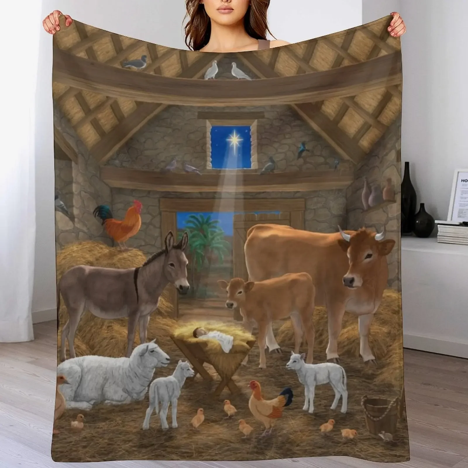 Baby Jesus In Manger Christmas Nativity Scene Throw Blanket Long Lasting Soft Plush Blanket for Daily Use