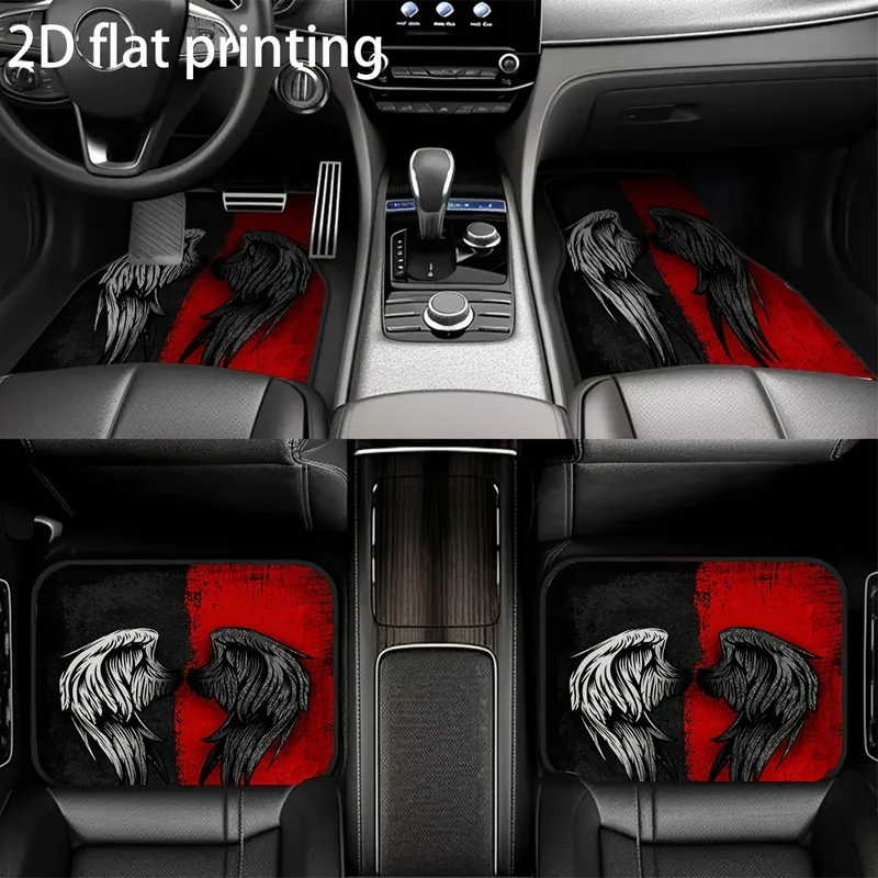 4Pcs Car Floor Mats, Split Angel Devil Wings Print, Gothic Style