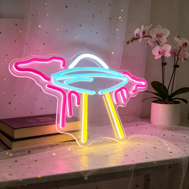 

UFO Spaceship LED Neon Sign for Bedroom Living Room Home Decor Creates Dreamy Romantic Sci Fi Atmosphere Wall Art Lighting Gift