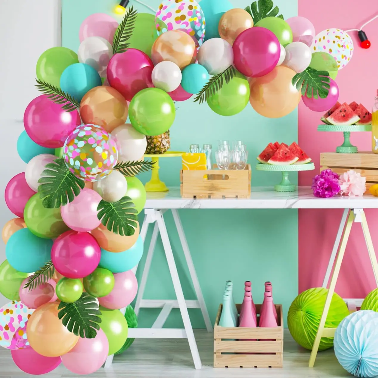 Tropical Hawaiian Balloon Garland Arch Kit Kid Birthday Party Decoration Flamingo Summer Hawaii Party Supplies Baby Shower Decor