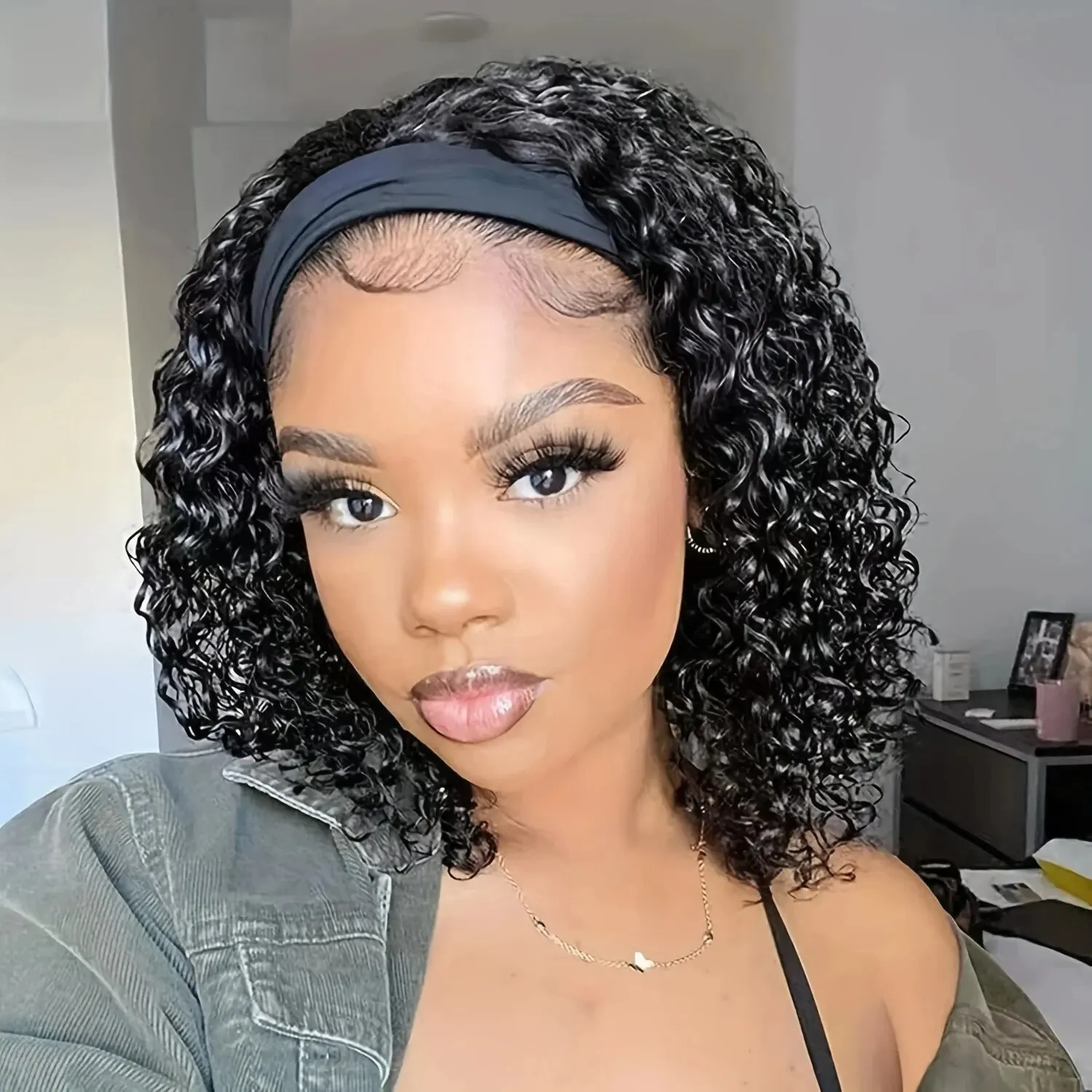 YYong Curly Short Bob Wig Human Hair Cheap Clearance 250% Machine Made Headband Half Wigs 8-16in Brazilian Remy Hair For Women