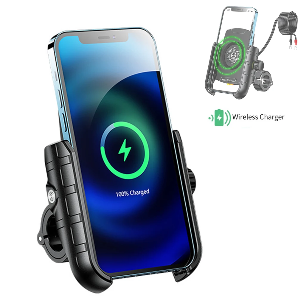 

Держатель для телефона на мотоцикле, беспроводное зарядное устройство, зеркало для мотоцикла, мобильная подставка, поддержка USB-C, быстрая беспроводная зарядка, крепление для мобильного телефона